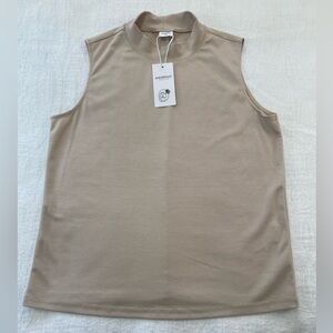 XIEERDUO Women Tank Top Size M Beige Sleeveless High Neck Basic NWT